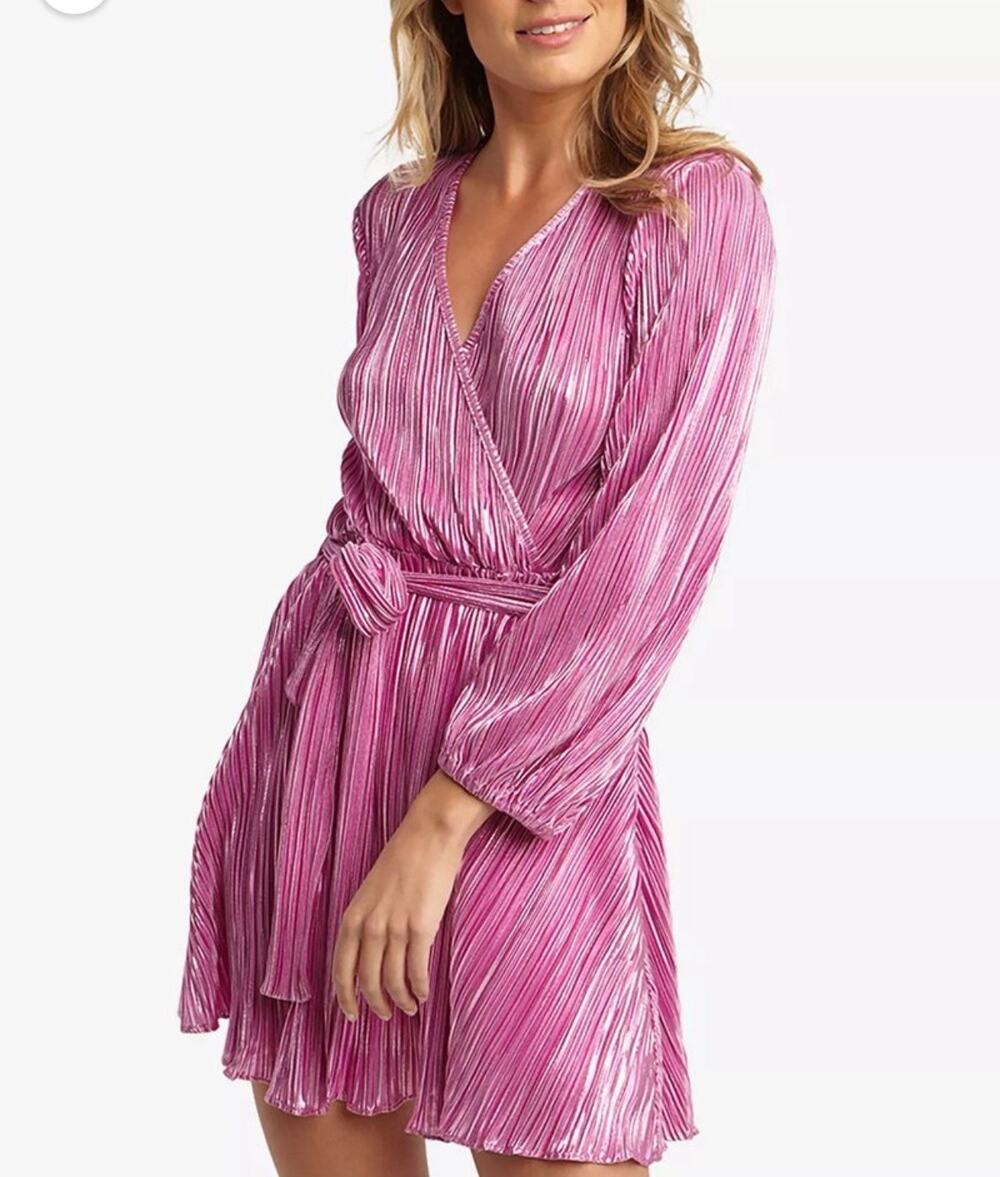 New BARDOT Women's Pink Shine Bellissa Pleat Dress Size L